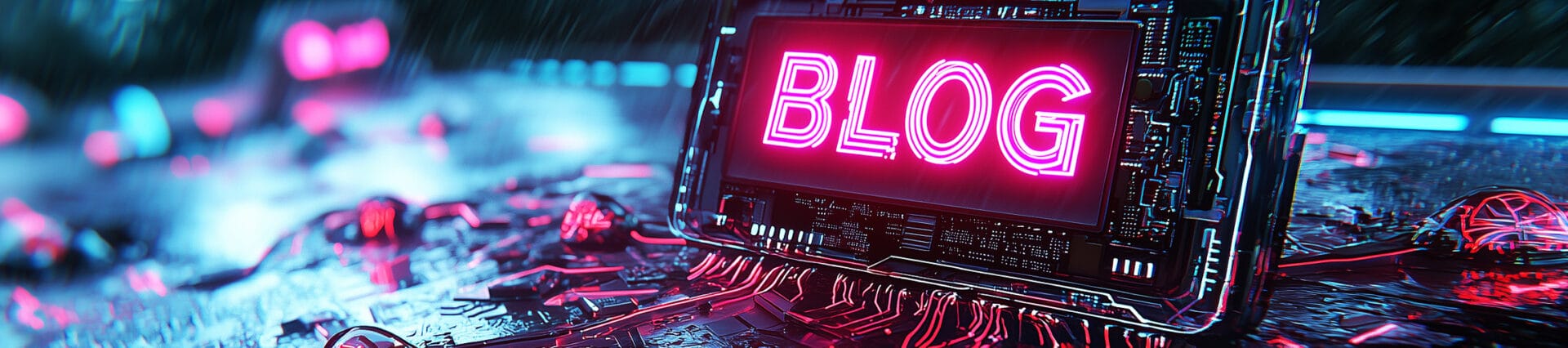 A futuristic cyberpunk artist painting glowing neon circuits on a high-tech surface, symbolizing creativity and innovation in a rain-soaked urban setting.