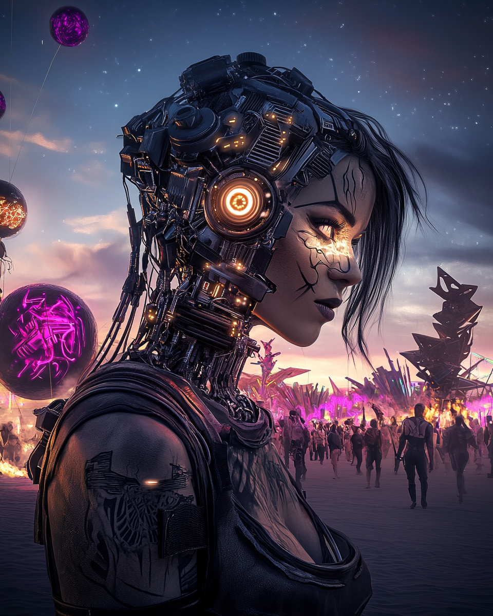 A striking print from the original painting, featuring ethereal colors and intricate, machine-inspired designs in a cyberpunk aesthetic.